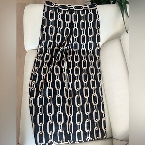Nili Lotan Black and Cream Patterned 100% Silk Pants